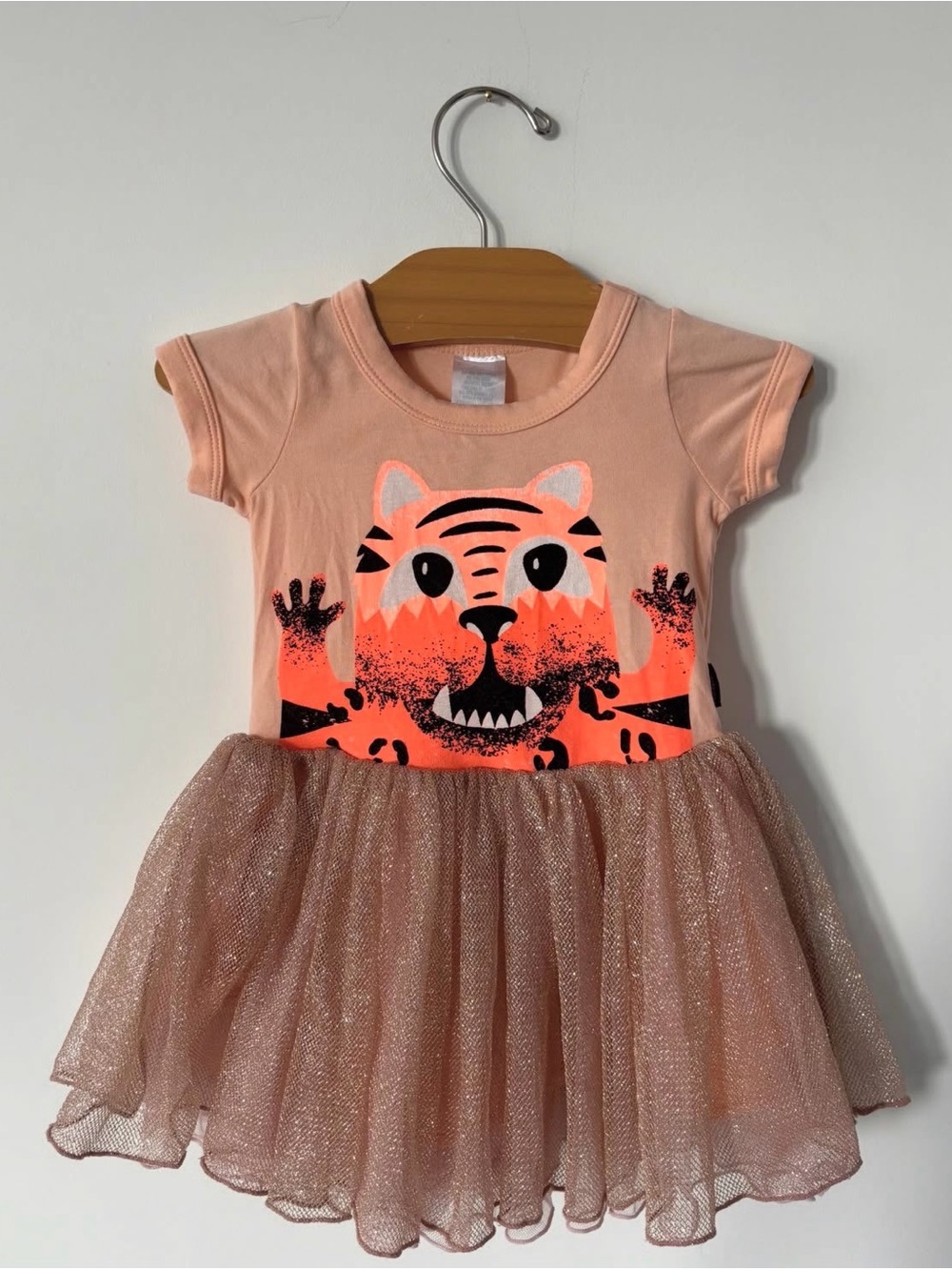 Bonds Girls Peach Dress with Neon Orange Tiger & Glitter Tulle Skirt